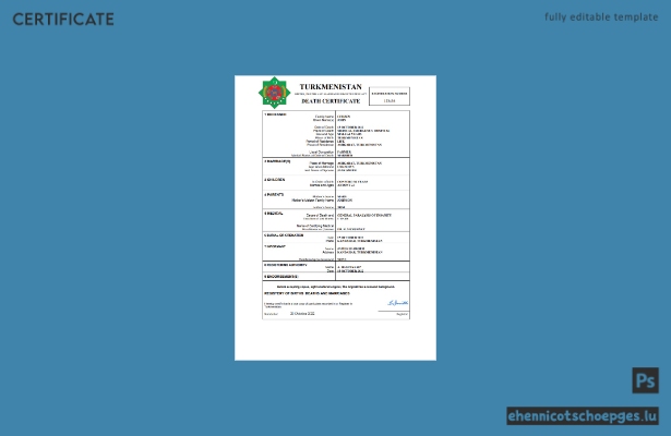Turkmenische Sterbeurkunde – Beispielansicht (Word und PDF)